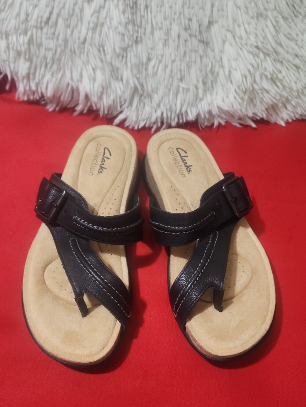 Clarks Brynn Madi Black Leather Buckle Slide Sandals